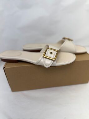 Coach Margot Flat Sandal in Chalk white leather open toe buckle